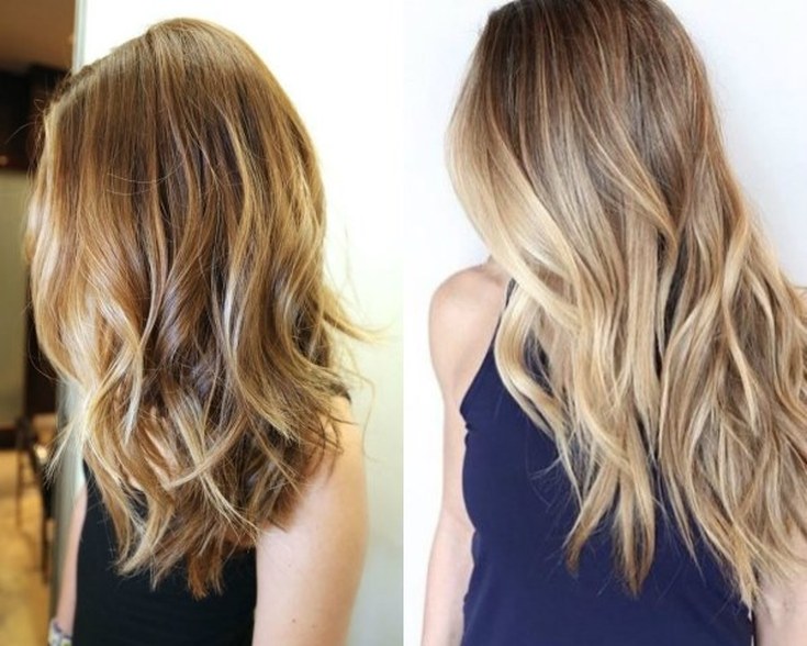 (+201 photos) Balayage sur cheveux châtain clair de longueur moyenne