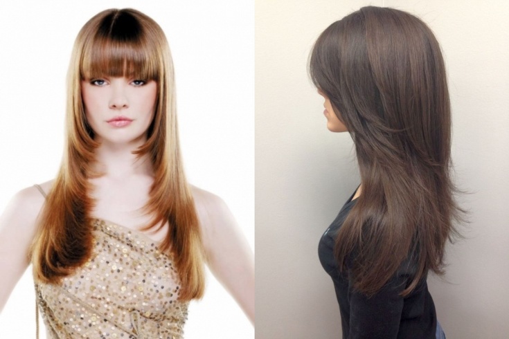 (+150 photo) Coupe de cheveux en cascade pour cheveux longs avec une frange