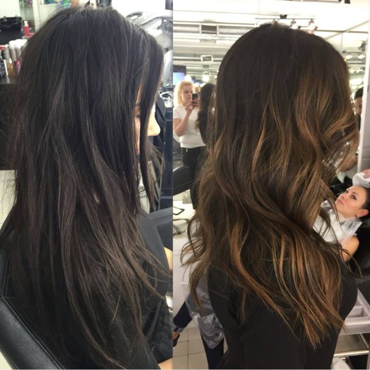 Shatush sur cheveux longs foncés