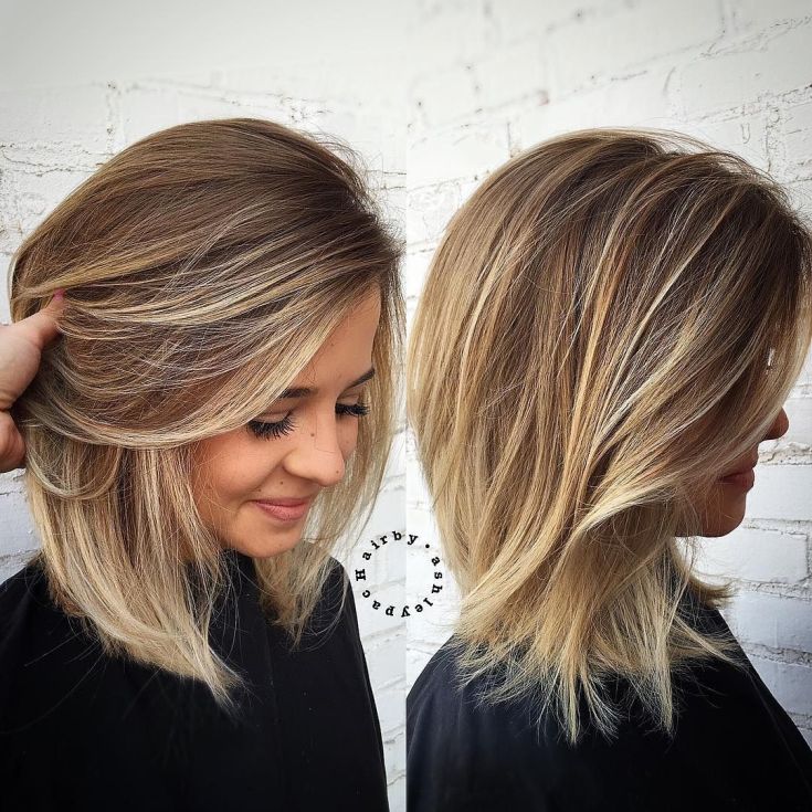 (+201 photos) Balayage sur cheveux châtain clair de longueur moyenne