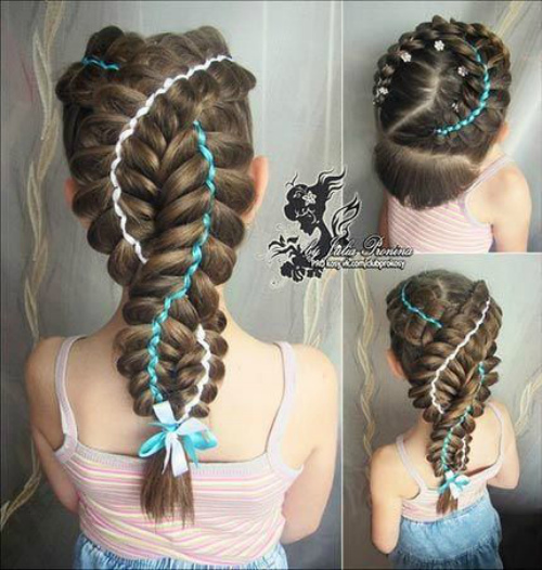  Tresse française avec ruban