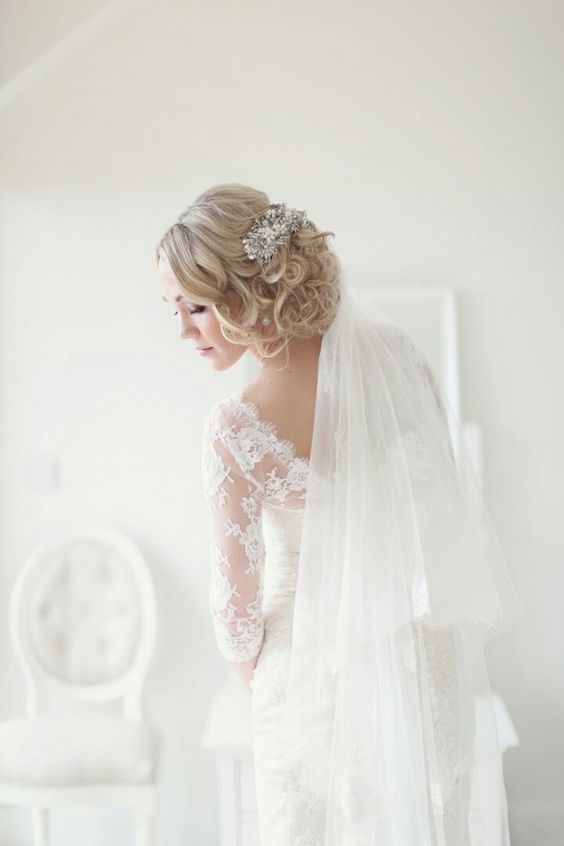 Coiffures de mariage pour cheveux mi-longs avec un voile