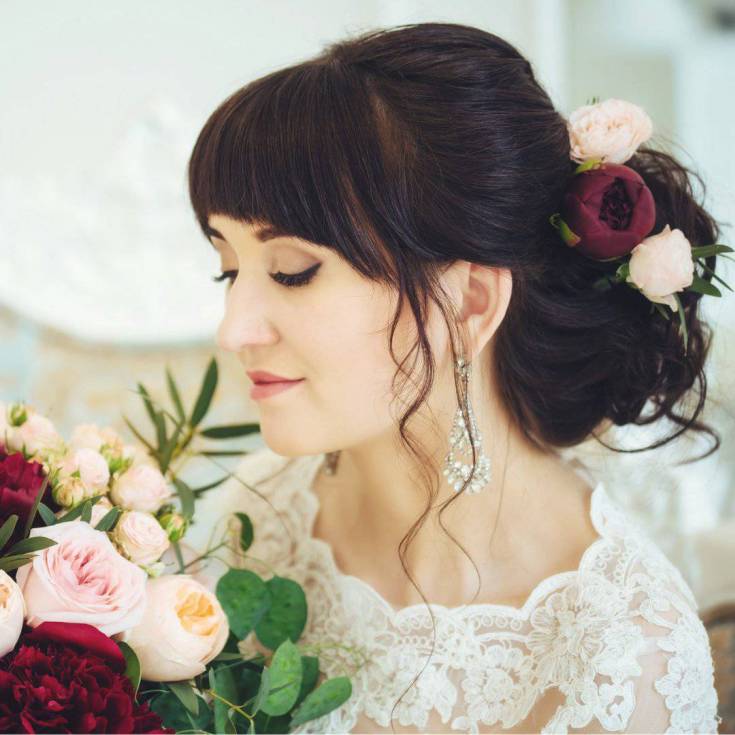 (+210 photos) Coiffures de mariage avec frange