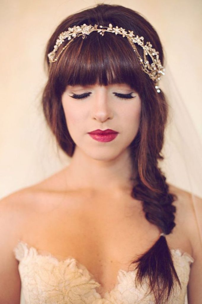 (+210 photos) Coiffures de mariage avec frange