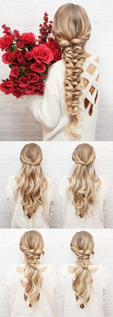 (+165 photos) Bandeau en queue de cochon avec cheveux dénoués (instructions photo étape par étape)