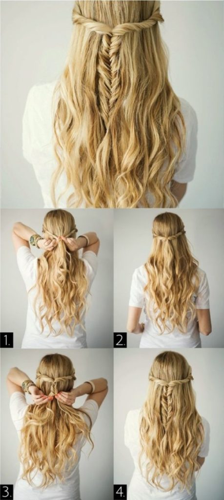 (+165 photos) Bandeau en queue de cochon avec cheveux dénoués (instructions photo étape par étape)