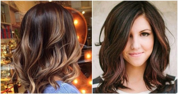 (+180 photos) Shatush sur cheveux foncés de longueur moyenne