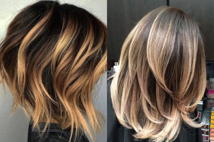(+180 photos) Shatush sur cheveux foncés de longueur moyenne