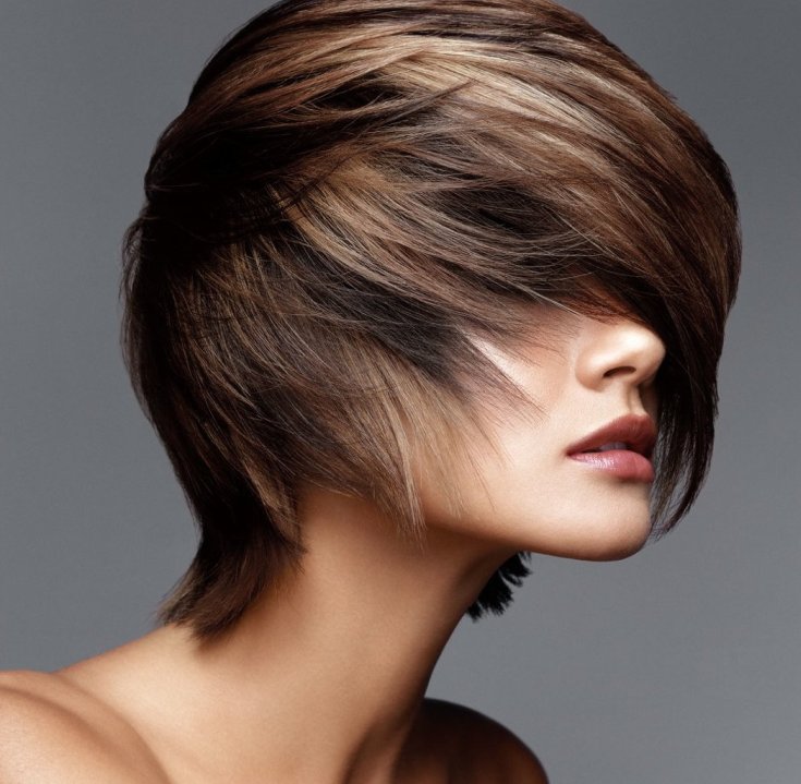 (+125 photos) Coupe de cheveux Shatush pour cheveux courts foncés