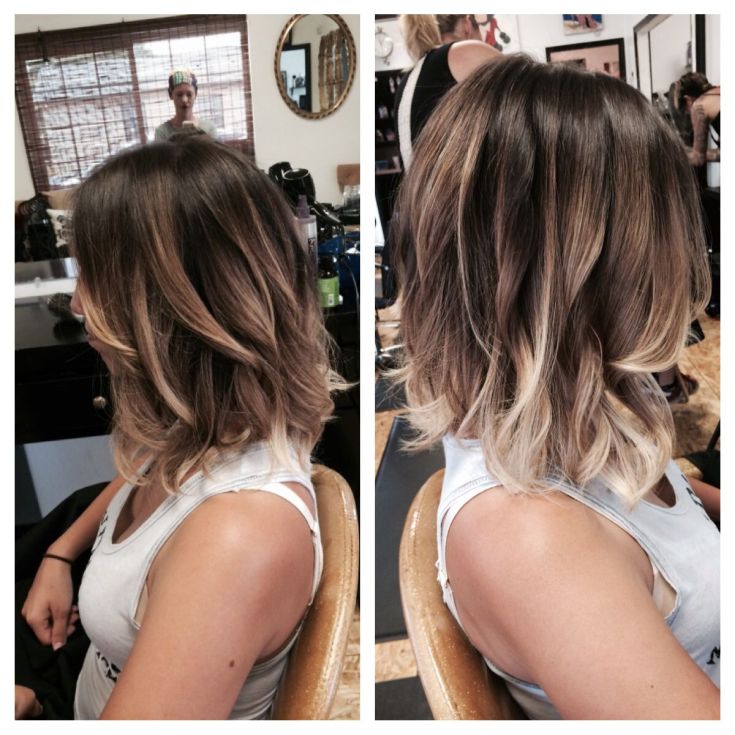 (+180 photos) Shatush sur cheveux foncés de longueur moyenne