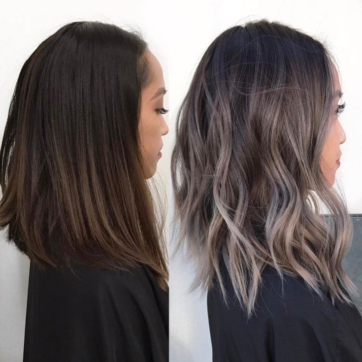 (+180 photos) Shatush sur cheveux foncés de longueur moyenne