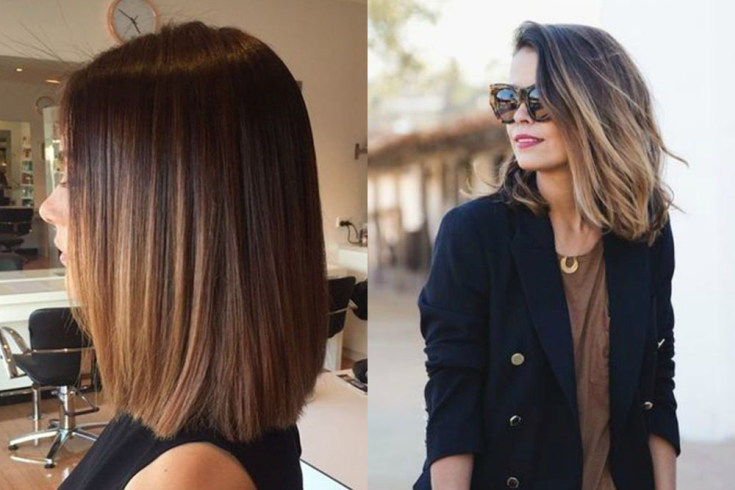 (+180 photos) Shatush sur cheveux foncés de longueur moyenne
