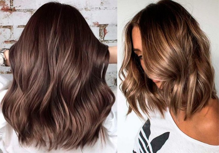 (+180 photos) Shatush sur cheveux foncés de longueur moyenne