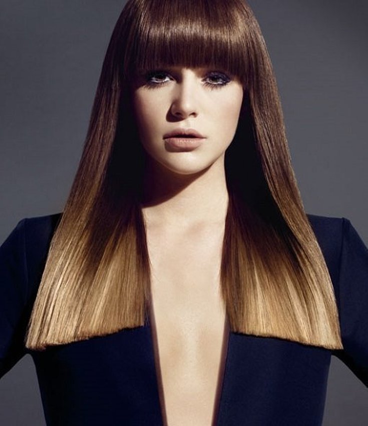 (+180 photos) Shatush sur cheveux foncés de longueur moyenne