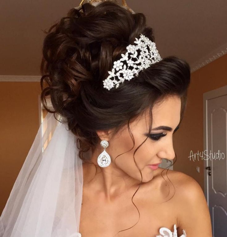 (+240 photos) Coiffures de mariage pour cheveux longs avec un voile