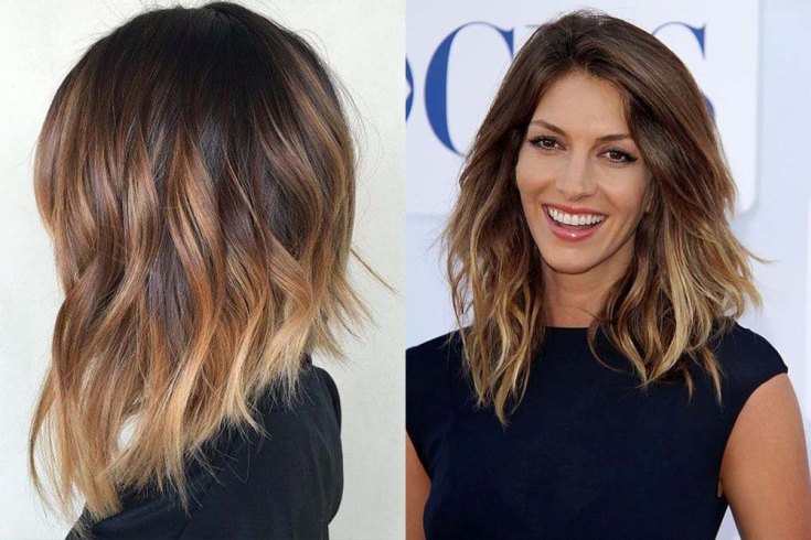 (+180 photos) Shatush sur cheveux foncés de longueur moyenne