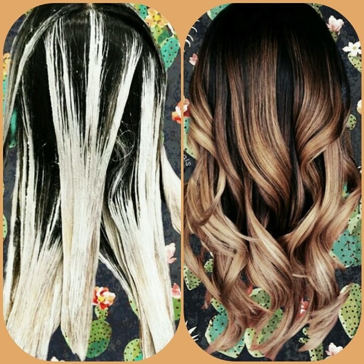(+180 photos) Shatush sur cheveux foncés de longueur moyenne