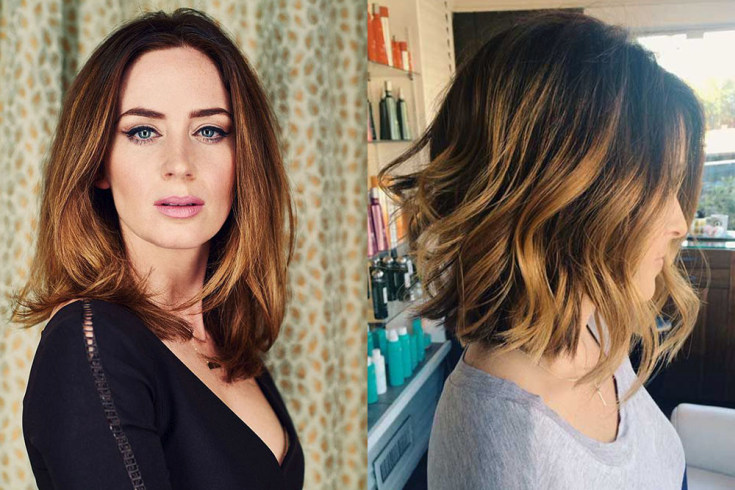 (+180 photos) Shatush sur cheveux foncés de longueur moyenne