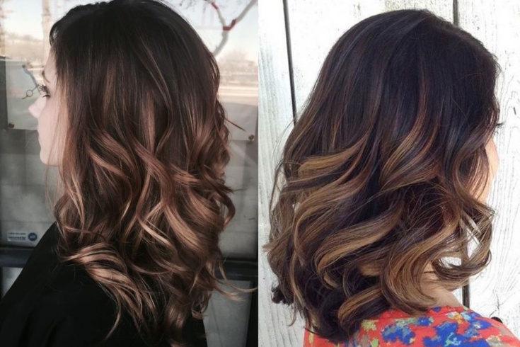 (+180 photos) Shatush sur cheveux foncés de longueur moyenne