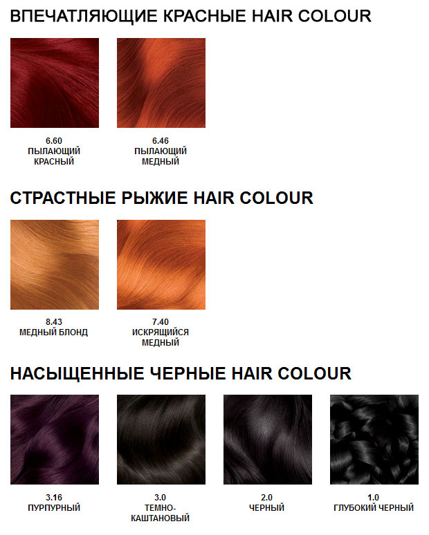Palette de peinture Garnier par numéros avec exemples et photos