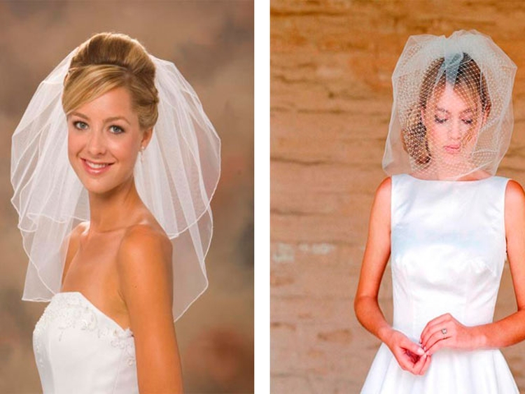 Coiffures de mariage pour cheveux mi-longs avec un voile avec une frange