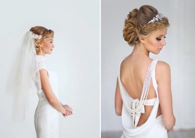 Coiffures de mariage pour cheveux mi-longs avec un voile avec une frange