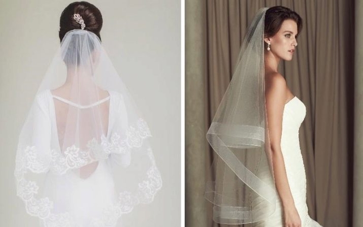 Coiffures de mariage pour cheveux mi-longs avec un voile avec une frange
