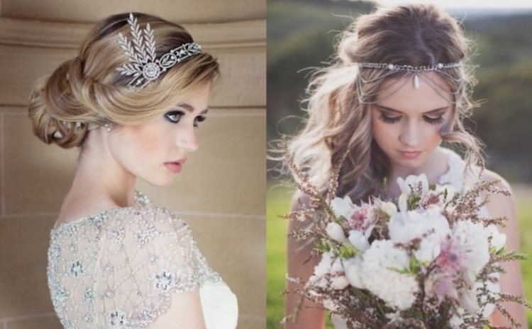 Coiffures de mariage pour cheveux mi-longs avec un voile avec une frange